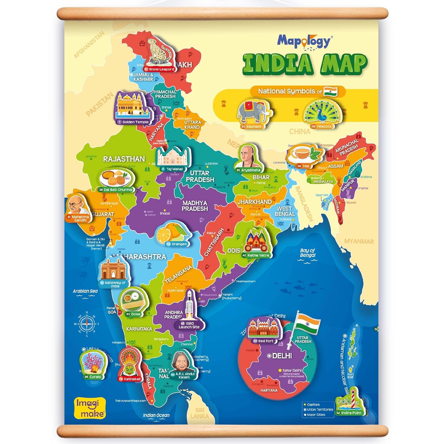 Mapology India Map with Reusable Stickers